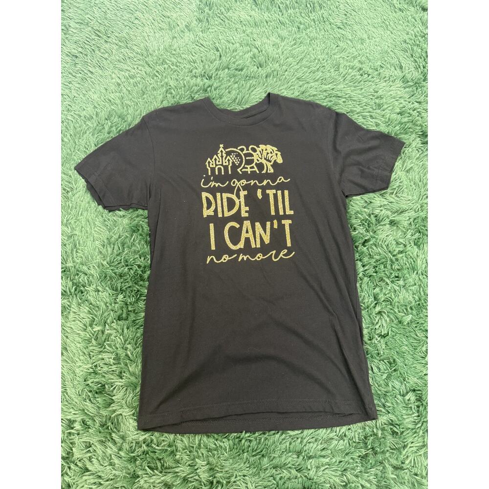 Next Level Apparel Black Gold Glitter Disney Ride 'Til I Can't Tee T-Shirt Small - Picture 1 of 5
